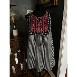 Entro Heavily Embroidered Women’s Cotton Striped summer sun short mini Dress